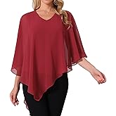 Seta T Women's Flowy Top V Neck Lightweight Chiffon Blouses Dressy Asymmetrical Shirt Double Layered Summer Top