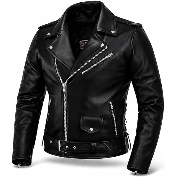 TJVZ Mens Black Leather Jacket 100% Genuine Cowhide Leather Biker