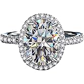 JerMrasra Halo Full Diamond Ring 3CT 925 Sterling Silver Engagement Rings Oval Cut Solitaire Cubic Zirconia CZ Wedding Promise Rings for Her Classic Simulated Diamond Bands for Women 6