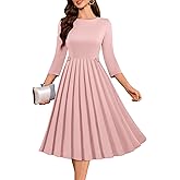 DRESSTELLS Women's Cocktail Dresses, Formal Wedding Guest Church Vintage Tea Party 3/4 Sleeve Pleated Dress