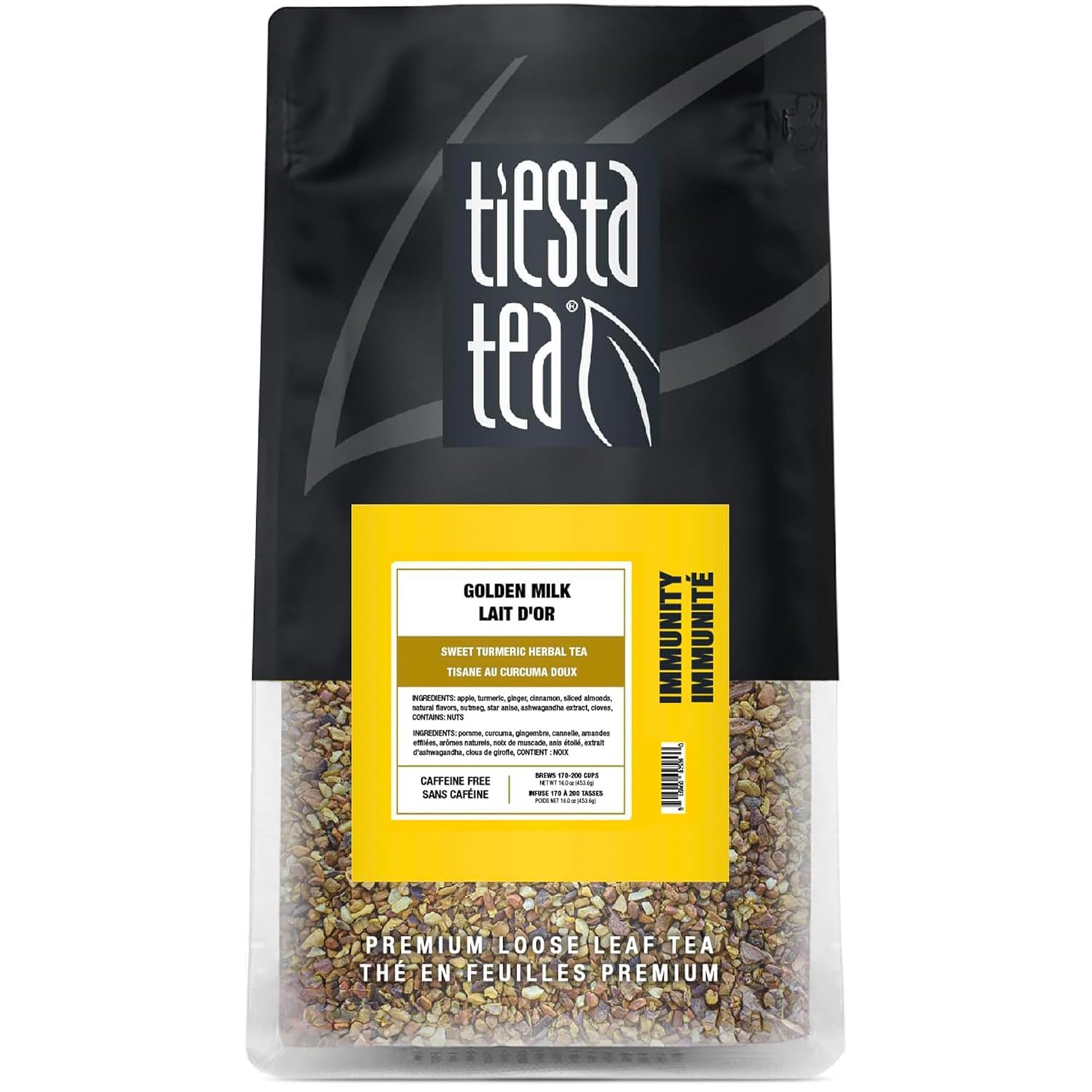 Tiesta Tea – Golden Milk, Loose Leaf, Sweet Turmeric Herbal Tea, Premium Non-Caffeinated Herbal Blend, Make Hot or Iced, Brews Up to 200 Cups, 16 oz Resealable Bulk Pouch