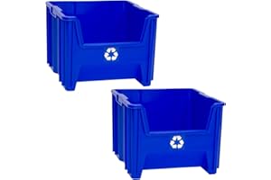 ReadySpace Commercial Industrial Heavy Duty Stackable Open-Front Recycling Bin Box Containers, 12 Gallon, 2 Pack, Blue