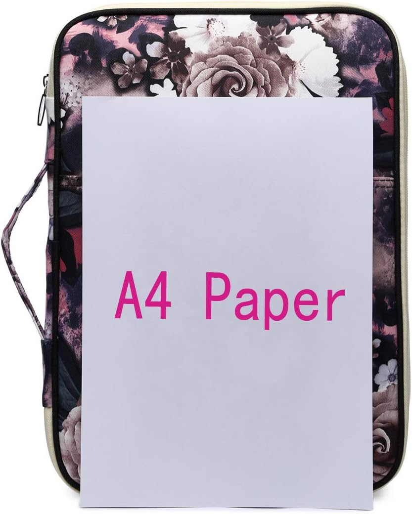 Multi-Functional A4 Document Portfolio Case Bag for Mac, Ipads, Notebooks and Pens, Portfolio Organizer with Zippers, Waterproof, Blossom : Office Products