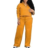 MOEENCN Women 2 Piece Outfits Sweatsuit Oversized Half Zip Sweatshirt Wide Leg Sweatpant Casual Lounge Matching Set Tracksuit