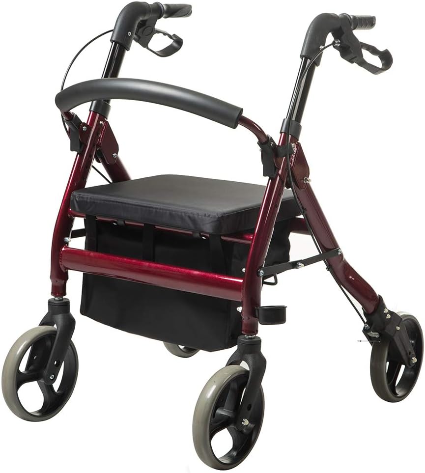ELENKER Rollator Walker Heavy Duty with 8" Wheels and 500lbs Capacity Red