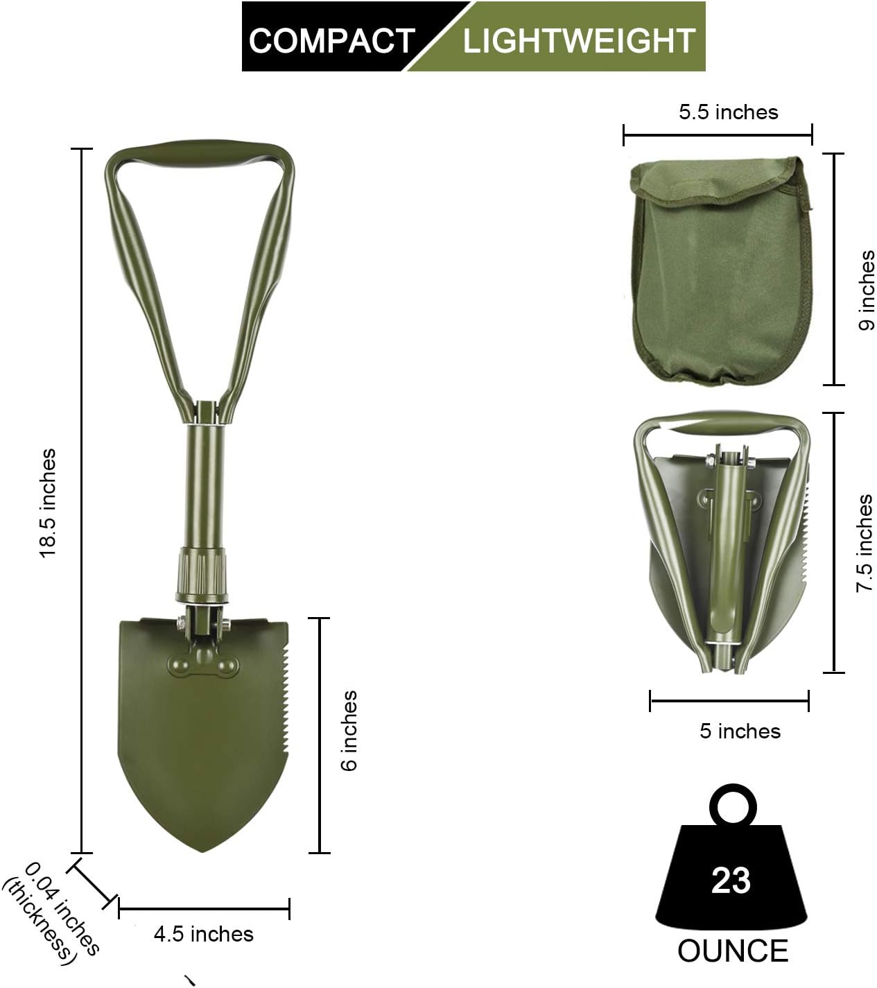 SUNHOO Collapsible Shovel Mini, Folding Spade Shovels for Digging, Portable Backpacking Car Emergency Kit, Military Style Entrenching Tool for Gardening | Lawn | Camping | Snow | Off Road : Garden & Outdoor