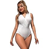 ohyeahlady Women's Bodysuit Tops Ruched V Neck Summer Going Out Casual Outfits Bodysuits Sleeveless Tops S-2XL
