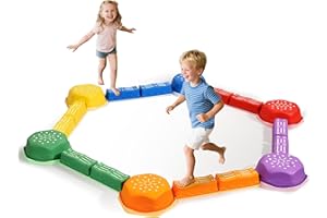 HappyField 18 Pieces Non-Slip Balance Beam Stepping Stones for Kids 3 Years + Stackable Obstacle Course Balance Board for Toddlers Thicken Plastic Hold up 220LBS Indoor Outdoor Sensory Toy