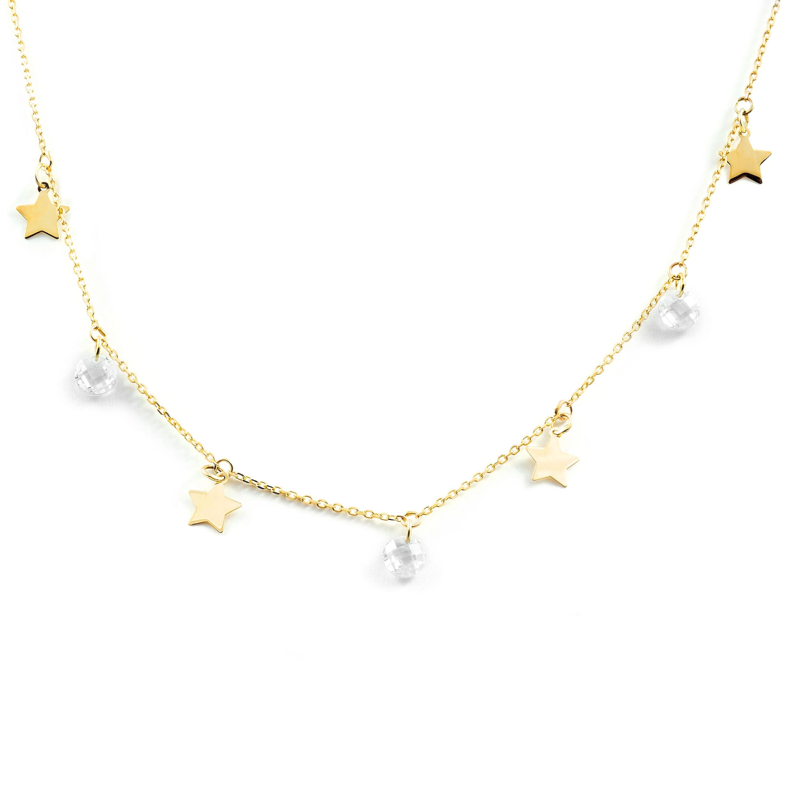 Monde Petit - 9ct Yellow Gold Stars Cubic Zirconias Necklace 40 cm