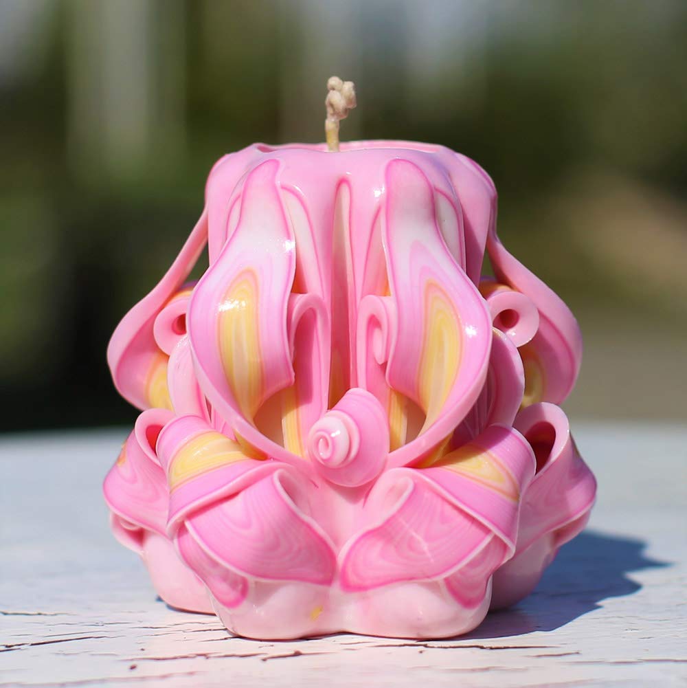 Carved Candles Pink 3''Carved Rose Candle Gift for Mom