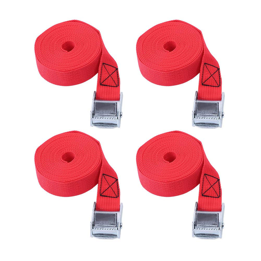 Folconauto 4PCS Load Fastening Straps,Tie Down Straps with Locking Buckle for Bike, Kayak, Motorcycle, 0.98 in x 197in (Red)