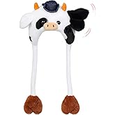 Deletoys Animal Plush Hat with Moving Jumping Ears Pop Up Beating Hat Plush Cosplay Dress Up Funny Gift for Kids Adult