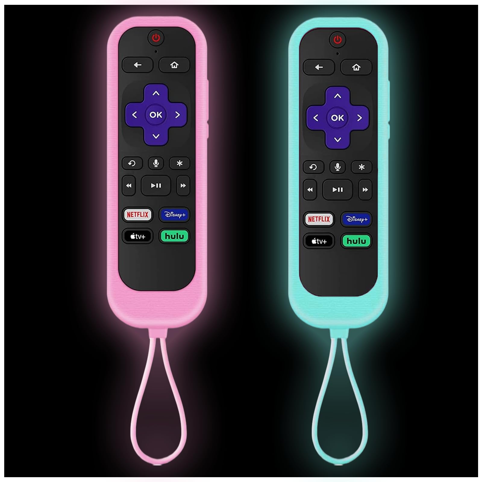 Photo 1 of 2Pack Remote Control Cover fits for Roku TV | Onn Roku | TCL Hisense Roku Silicone Protective Controller Sleeve Universal for Roku Express 2021 | Roku Streaming Stick+ Remote Case(Glow Pink&Glow Blue)