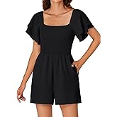 KIFOVEN Women’s Summer Dressy Romper Layered Ruffle Short Sleeve Smocked Shirred Flowy Jumpsuit With Pocket