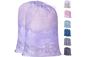 2 Pcs Extra Heavy Duty Large Diamond Mesh Laundry Bags with Drawstring Closure, 23.62 x 35.43 inches Washable Storage Bag for