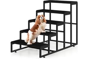 CADUKE 5 Steps Dog Stairs for Small Dogs Wood Pet Stairs for High Bed Black Dog Bed Stairs for Large Dog Pet Steps for Small Dogs for Tall Beds Dog Steps for Couch Support up to 100 lbs