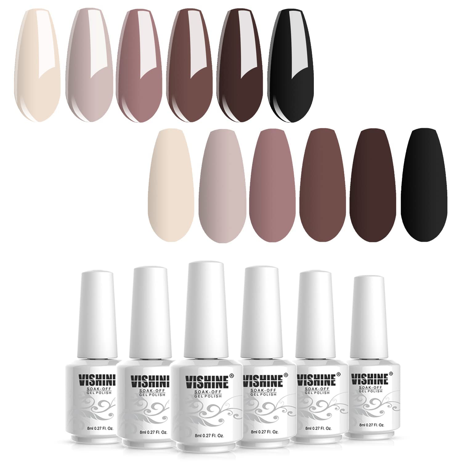 Vishine Nude Brown Collection Gel Nail Polish Set - 6 Colors, UV LED Soak Off Gel Polish 0.27 OZ 8ML — image 1