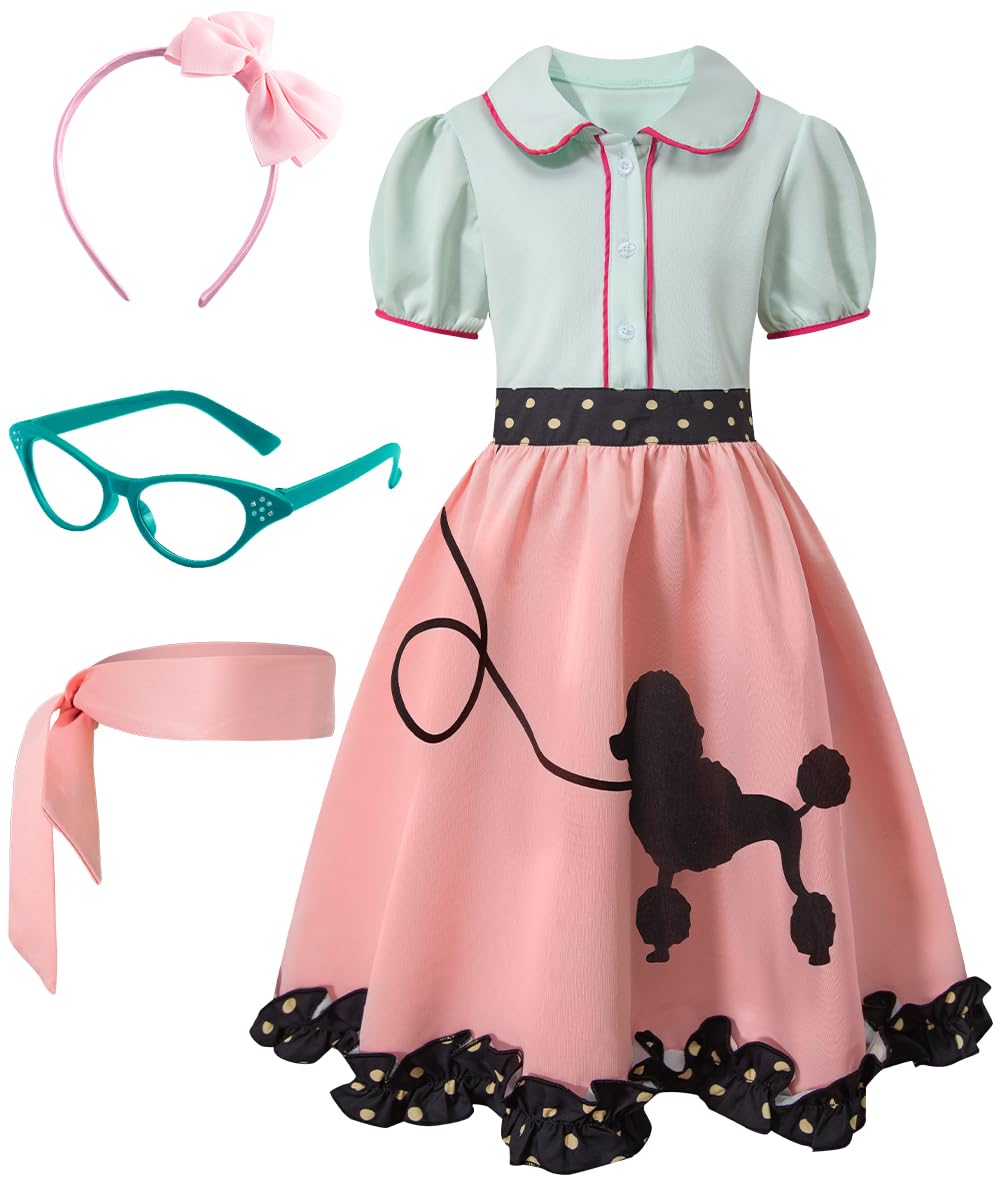 Photo 1 of ** MISSING BELT AND SCARF ** DANBAIEGG Little Girls 1950s Costume Poodle Skirt Halloween Party Dress Up?Pink,3-4 Years?