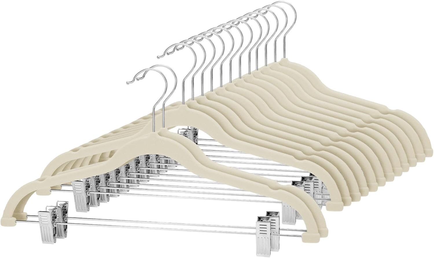 Photo 1 of Cozymood Velvet Skirt Hangers 36 Packs Ultra Thin Hangers with Clips Non Slip Velvet Pant Hanger Space Saving Clothes Hanger with Clips for Pants, Skirts, Jeans, Shorts (Beige)