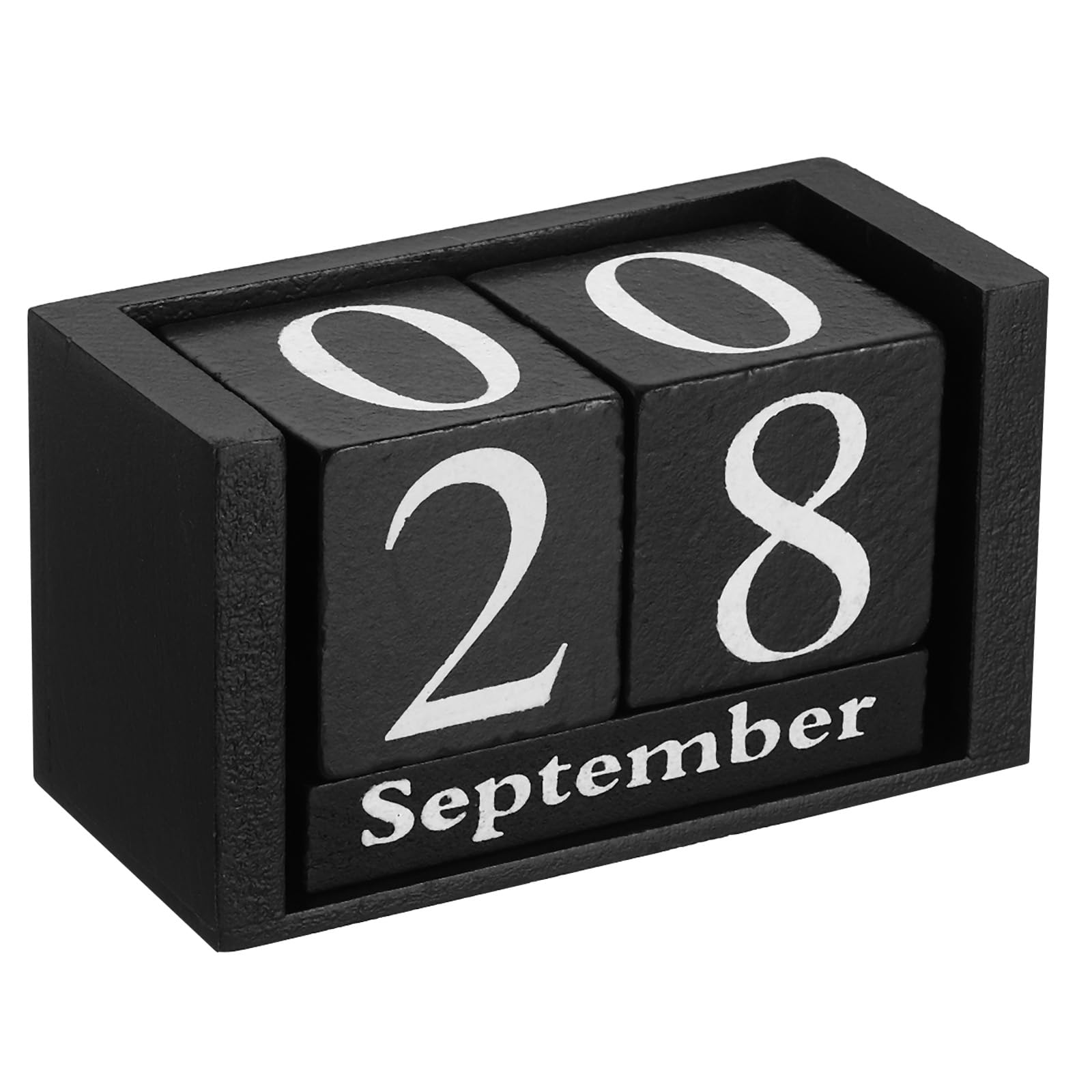 PATIKIL Vintage Wood Block Perpetual Calendar, Reusable Wooden Month Date Display Blocks for Desk Office Home Decoration 3.7", Black