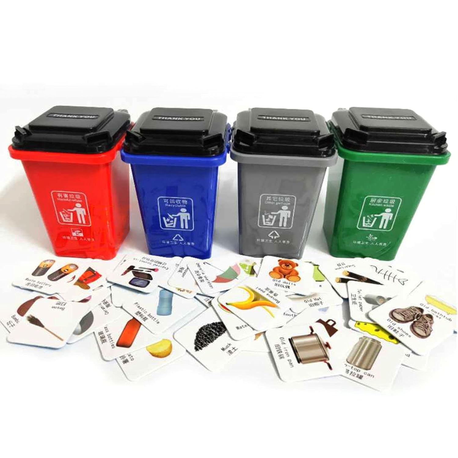 QYEW Montessori Recycling Sorting Game for Kids Ages 3-6 | 4 Mini Bins & 108 Cards | Eco-Friendly Educational Toy with Foldable Poster | Classroom & Home Learning Activity for Toddlers