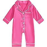 Multitrust Newborn Baby Girl Boy Silk Pajamas Long Sleeve Button Down Satin Infant Pjs One Piece Jumpsuit Loungewear