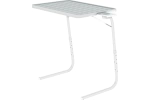 TABLE-MATE Table Mate II TV Tray Table - Folding TV Dinner Table, Couch Table Trays for Eating Snack Food, Stowaway Laptop Stand, Portable Bed Dinner Tray - Adjustable TV Table with 3 Angles, Cup Holder, White