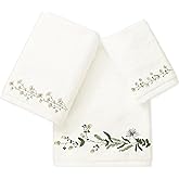 JarThenaAMCS Floral Greenery Bathroom Towels Set of 3 Embroidered Cotton Bath Towel Flower Leaves Hand Towel Wash Cloth for Spring Hand Drying Shower Supplies