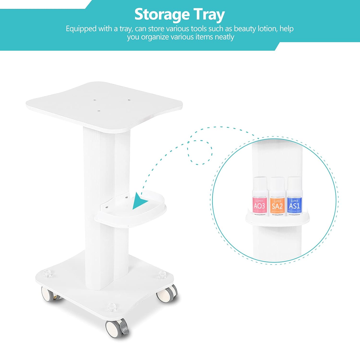 Salon Trolley, Rolling Salon Trolley Cart, ABS Beauty Salon Trolley with a Tray on Each Side, Aluminum White Trolley for Home or Beauty Salon Use: Beauty