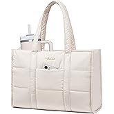 LOVEVOOK Laptop Bag for Women, Puffer Tote Bag for Work 17 Inch Large Computer Briefcase for Teacher Nurse, Quilted Lightweight Casual Shoulder Bags For Travel, Daily