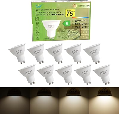 GY Dimmable GU10 LED Bulbs 4.9W 790 Lumen 4000K 120° 10 Pack