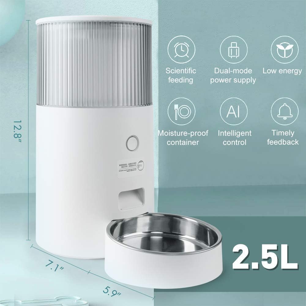 YOUMI Automatic Cat and Dog Feeder APP Control Timed with Dual Power Supply, Desiccant Bag for Dry Food, Specially Designed 2.5L Capacity to Keep Cat Food Fresh and Weight Management : Kitchen & Dining
