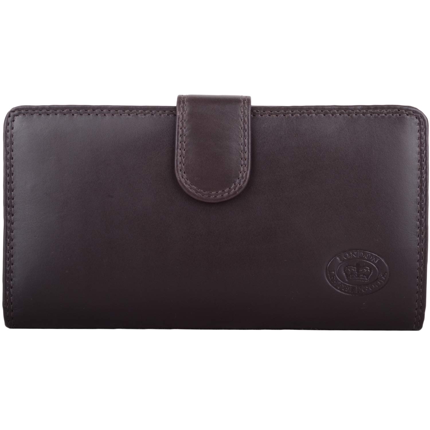 Womens Large Soft Leather Bi-Fold RFID Protected Money/Coin/Credit Card Holder/Purse - Dark Brown