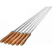 IMEEA BBQ Skewers Stainless Steel Metal Kebab Skewers for Grilling with Wooden Handle 16.5 Inch, Set of 6