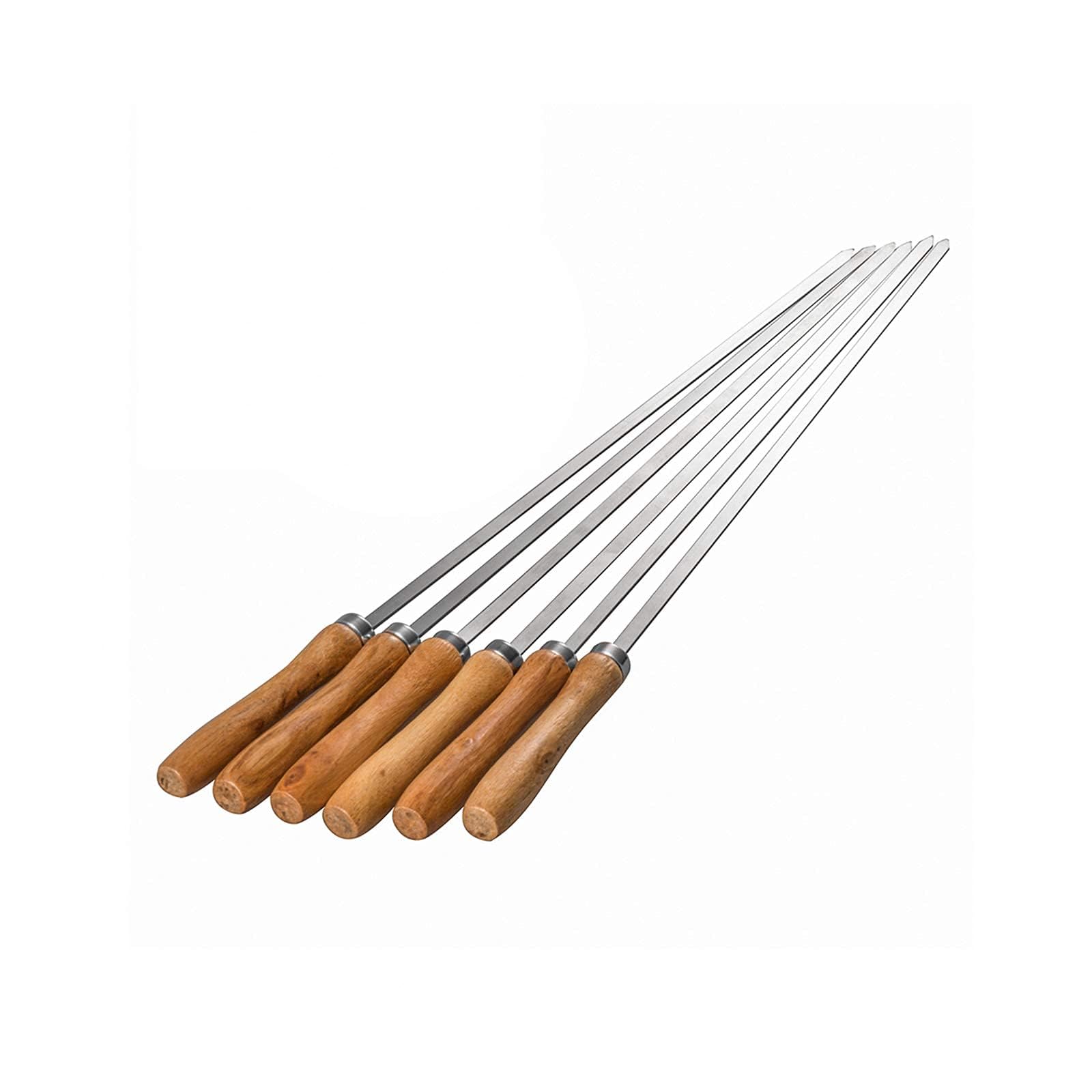 IMEEA 16.5in/42cm Flat Kebab Skewers Stainless Steel Barbecue Skewers with Wooden Handle Flat Metal BBQ Skewers for Grilling, Set of 6