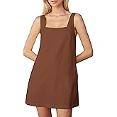 Burtell Summer Sleeveless Cotton Linen Mini Dresses for Women Casual Square Neck Backless Short Dress Solid Tank Shift Dress