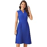 Allegra K Collared Pleated Dress for Women's V Neck Sleeveless Work Office Dresses