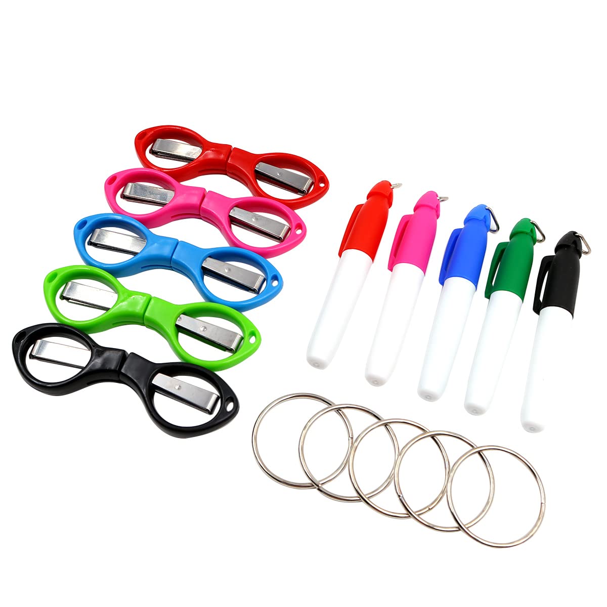 POFET 15 PCS Foldable Scissors Multipurpose Folding Colors Permanent Markers ABS Handle Mini Keychain Scissors Colorful