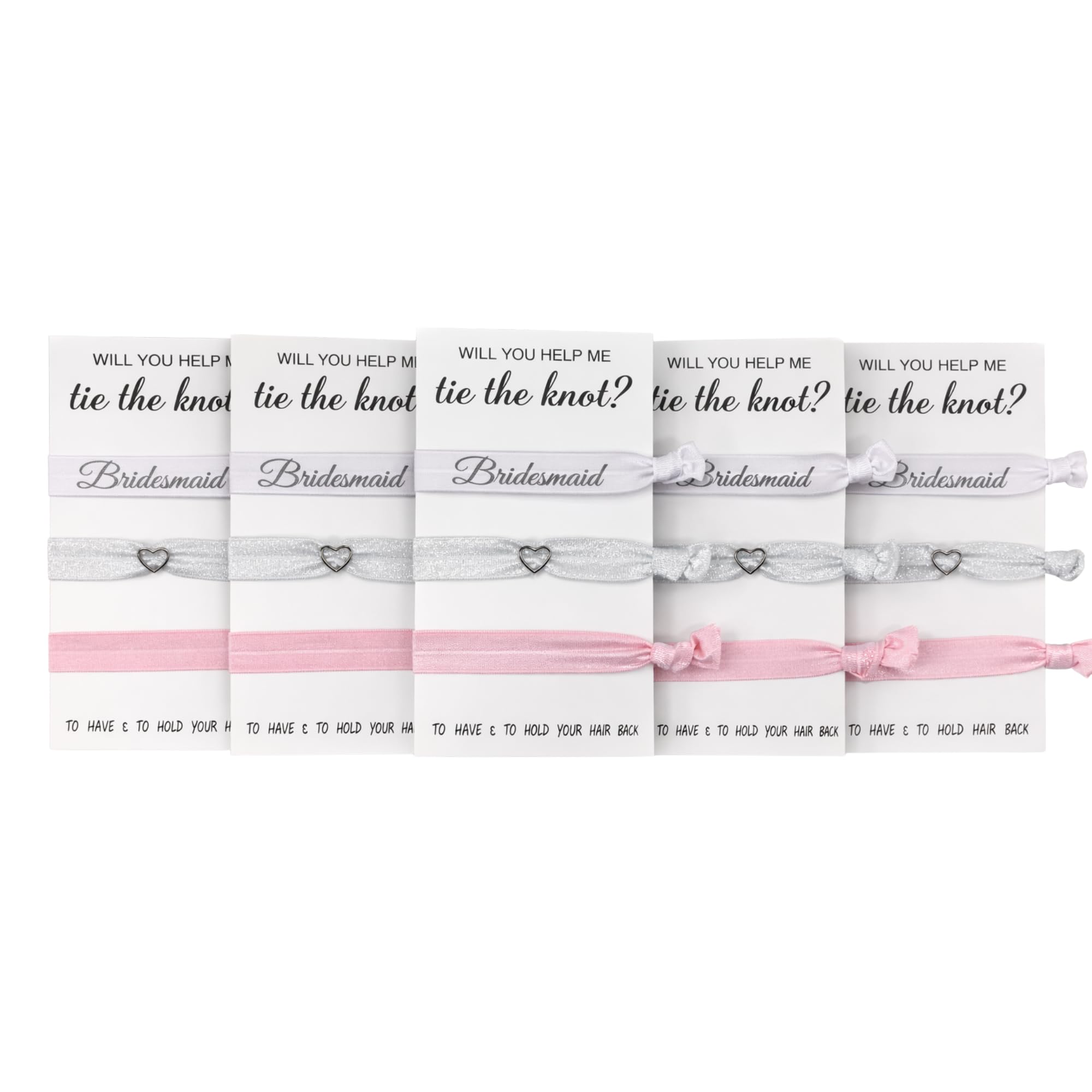 Bridesmaid Hair Ties, Bridesmaid Proposal Gifts-5 Pack Pink Ribbon Hair Ties No Crease Elastics Handtied Ouchless Ponytail Holders Hair Band Bracelet Favors for Bachelorette Parties, Bridal Showers