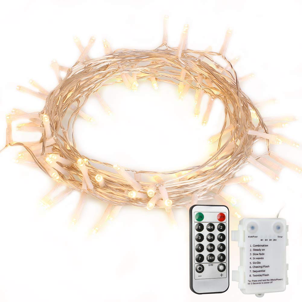 11m 100 LED Outdoor Fairy Lights Battery Operated, [Remote and Timer