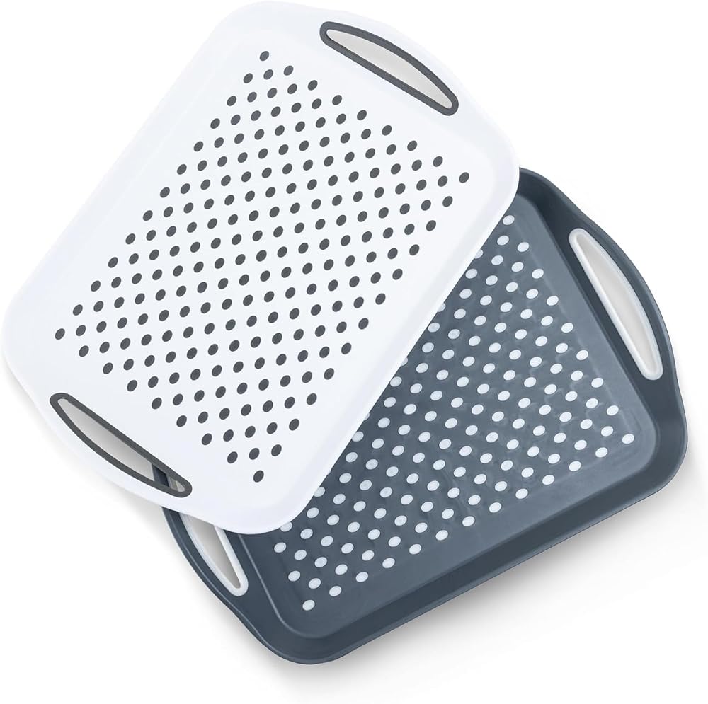 DIVCHI 2-Pack Serving Tray Set Non-Slip Lap Boards with Handles Grey & White