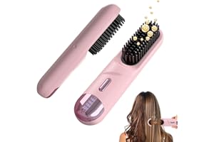 HARRFLOW Go Brush Pro 2025 Hair Straightener Brush 300 Million Negative Ionic Portable Hair Straightener Comb for Women with 4 Temps Fast Heating MCH Ceramic Coating Smooth Frizz-Free Hair Pale Pink