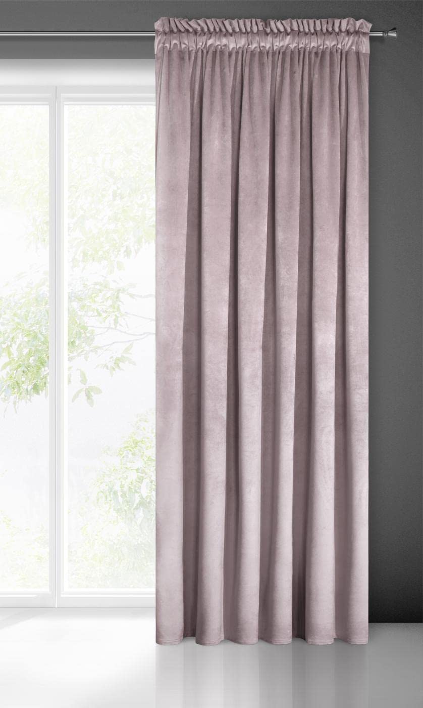 Eurofirany PIERRE Soft Plain Opaque Velvet Curtain with Rufflette Tape For Rail - 1 Unit, Fluffy Panel Drape Classic Glamour Elegant Living Room, Bedroom, 215 g/m2, W55 x L118, Altrosa — image 1