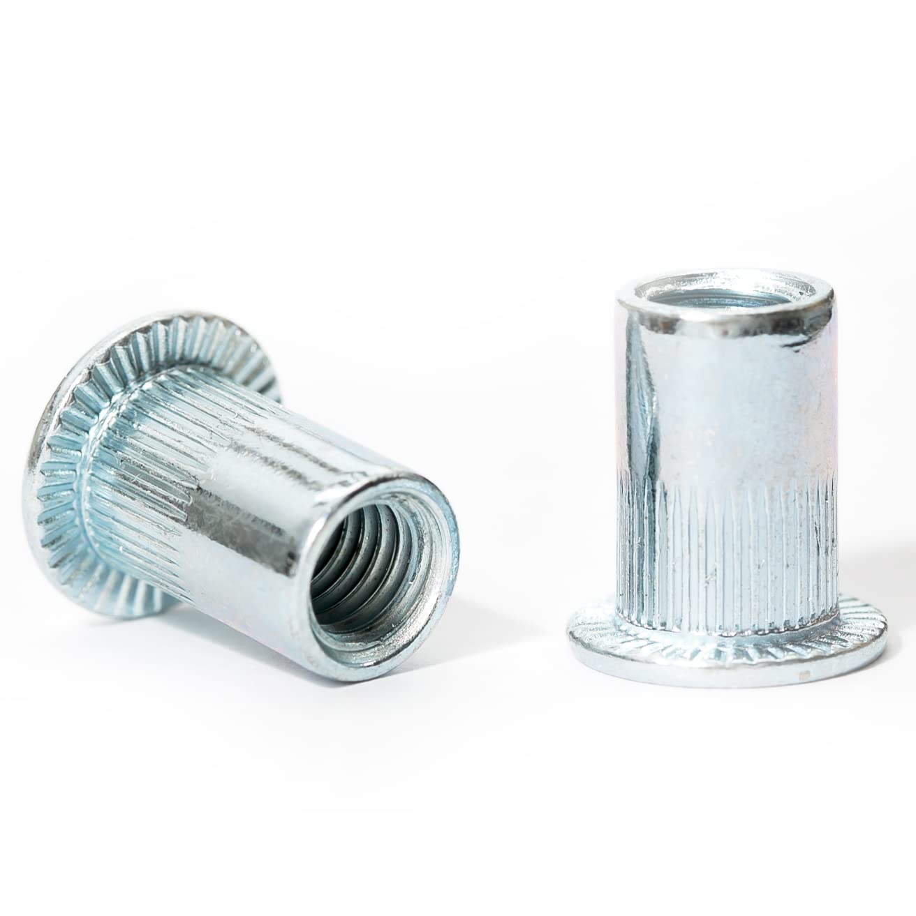 M8 x 20mm Flat Head Open End Blind Rivet Nuts Cylindrical Grooved Shank Metric AN 315 Zinc Plated Steel Threaded Insert Nutsert Rivnuts (Pack of 20) G06C/1