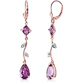 14K Rose Gold Chandelier Earrings with Diamonds and Amethysts