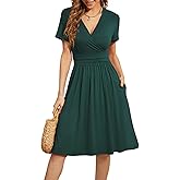WEACZZY Women's Summer Short Sleeve Casual Dresses V-Neck Floral Party Dress with Pockets