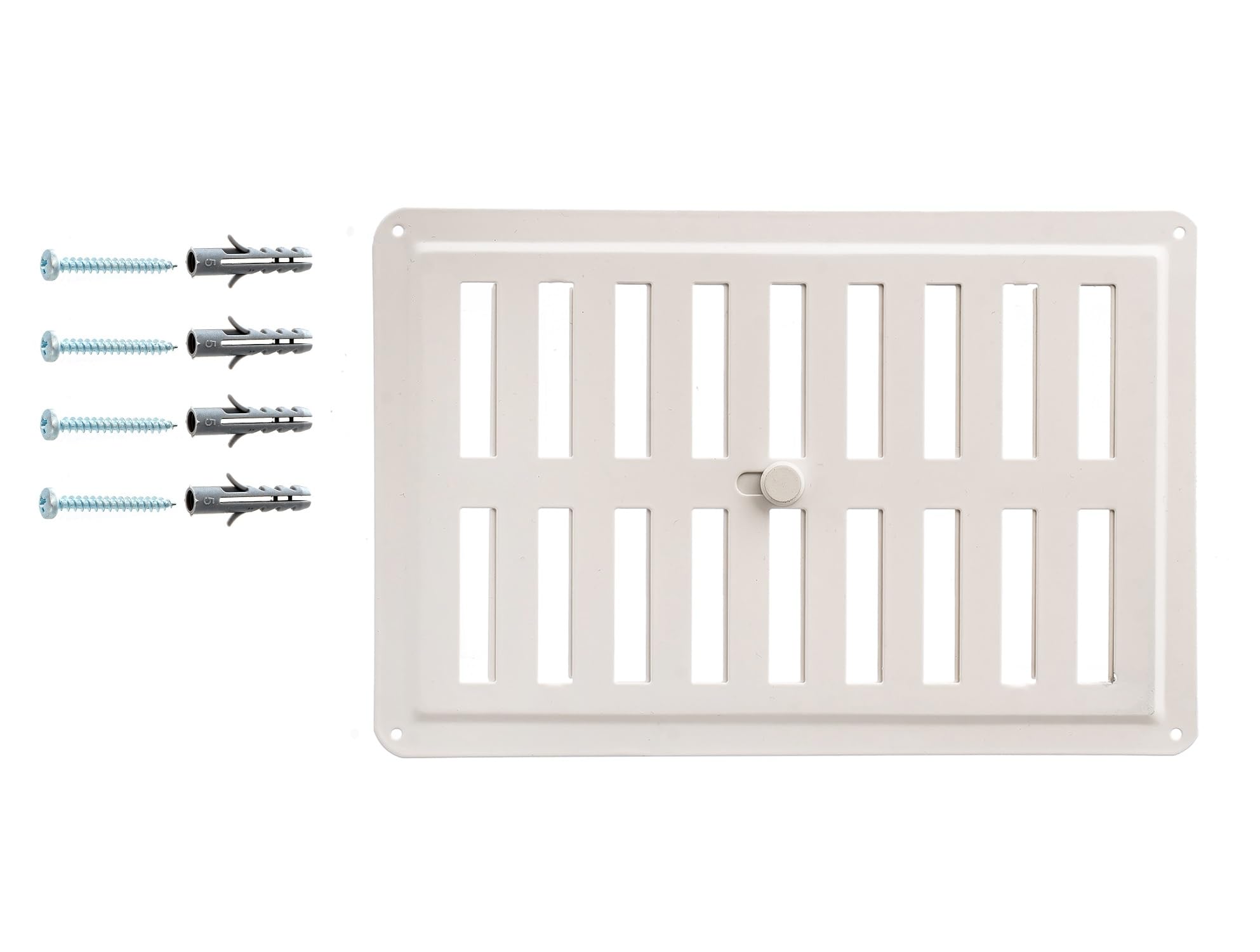 DEMLOU Adjustable Metal Ventilation Grille 23x15 cm – Rectangular Galvanized Steel Powder Coated, Open-Close Airflow Control for Walls Ceilings Fireplaces Stoves – White RAL9016.