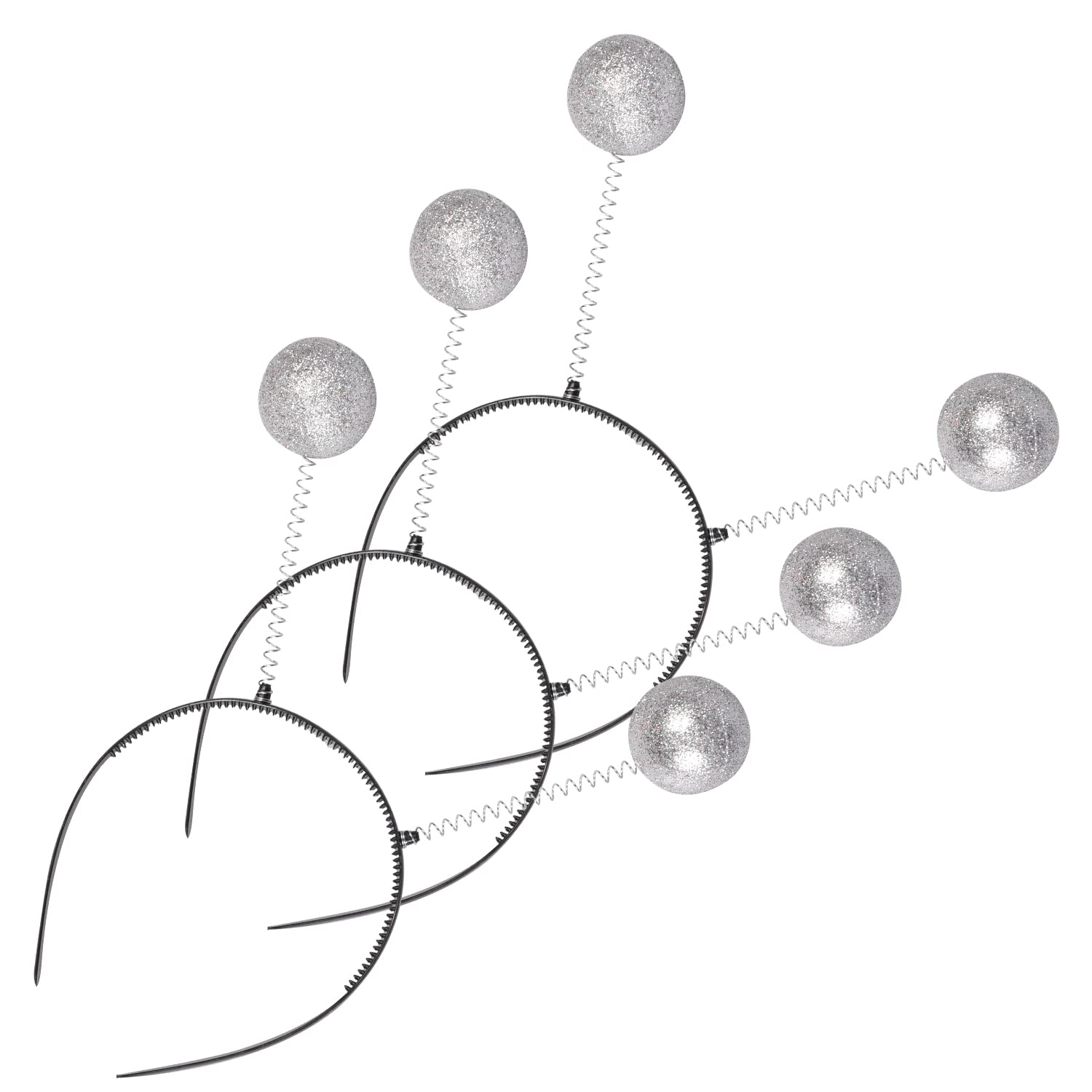 UNVOJL 3 Pcs Silver Martian Antenna Headbands Alien Headband Boppers Alien Head Boppers Ball Head Boppers for Fancy Dress Party Christmas Party Favor (Silver), One Size