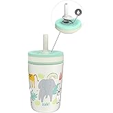 Zak Designs Kelso Toddler Cups For Travel or At Home, 12oz Vacuum Insulated Stainless Steel Sippy Cup With Leak-Proof Design is Perfect For Kids (Safari)