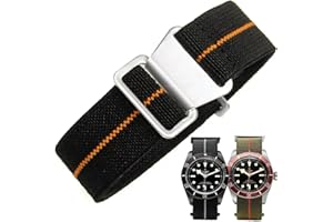 Danxancy French Troops Paratrooper Watchband,Military Elastic Nylon Watch Strap with Hook-and-Loop for Men Women Silver & Black Buckle 18/20/22mm